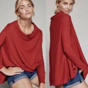 Free People We The Free Lover Rib Thermal Top in Red Orange Size Large
